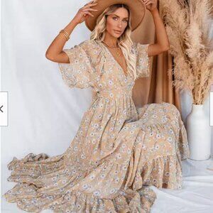 VICI COLLECTION BABY YELLOW MIDI DRESS FEMININE IN SIZE L